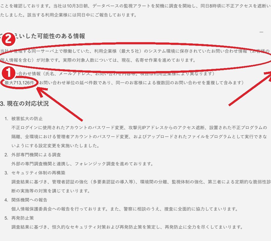 スカラコミュニケーションズ公式のお知らせ（10月6日付）。①最大713,126件 ②利用企業は最大5社